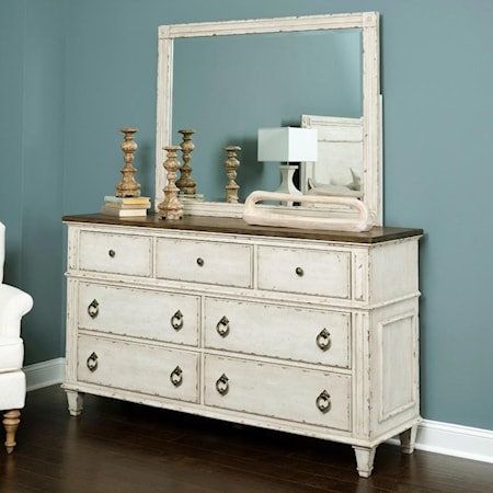 Dresser and Mirror with Wood Frame